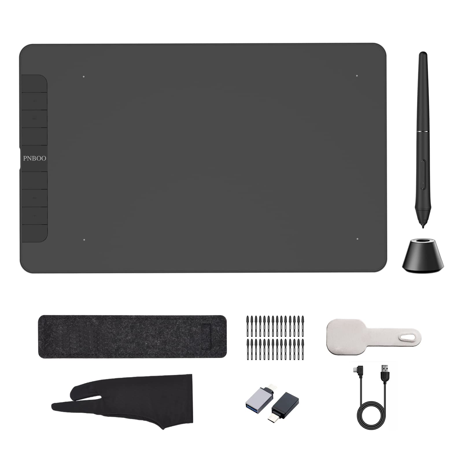 Irfora PN1060 Tableta gráfica de Dibujo 10 x 6 Pulgadas Área Activa 8192 Niveles Función de inclinación de presión Tablero de Dibujo de aniión de Arte con lápiz óptico sin batería 28 Puntas de