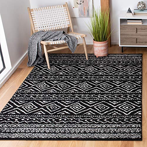 SAFAVIEH Tulum Collection Area Rug - 9' x 12', Black & Ivory, Moroccan Boho Distressed Design, Non-Shedding & Easy Care, Ideal for High Traffic Areas in Living Room, Bedroom (TUL267Z)
