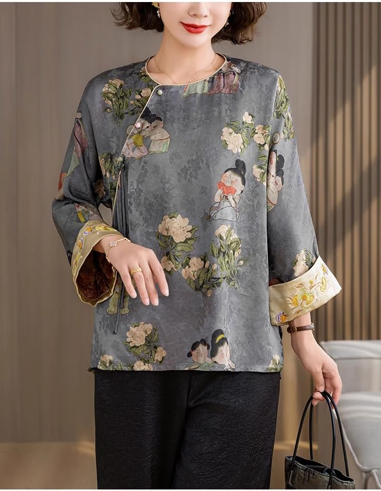 Spring Vintage Blouse - Chinese Tang Suit Style Shirt