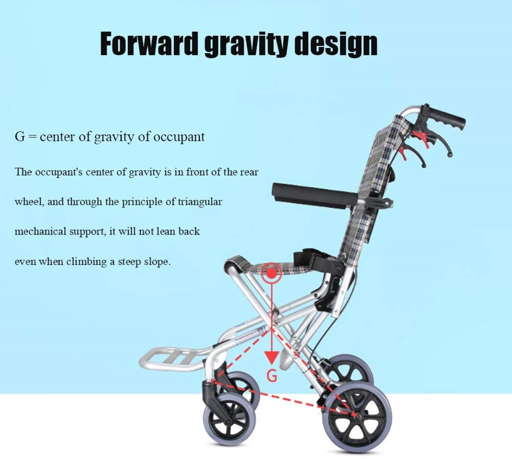 Silla de Ruedas de Transporte Ultraligera, cómoda Silla de Ruedas Plegable portátil para Viajes con Freno de Mano, Estructura de aleación de Aluminio, Adecuada para Personas Mayores