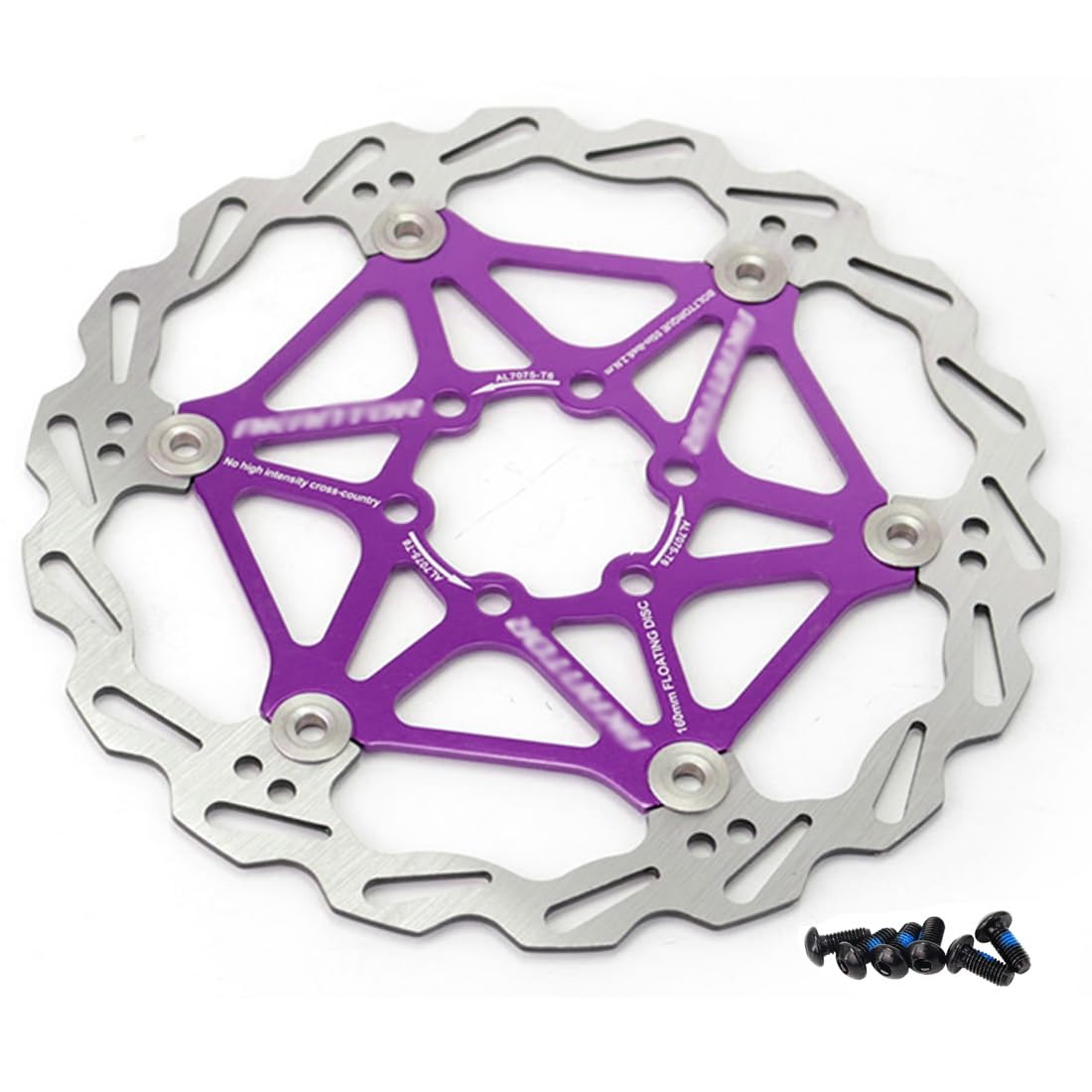Bike Floating Disc Brake Rotor 160mm 180mm 203mm 6 Bolts Brakes Disc Strong Heat Dissipation(Purple,180mm)