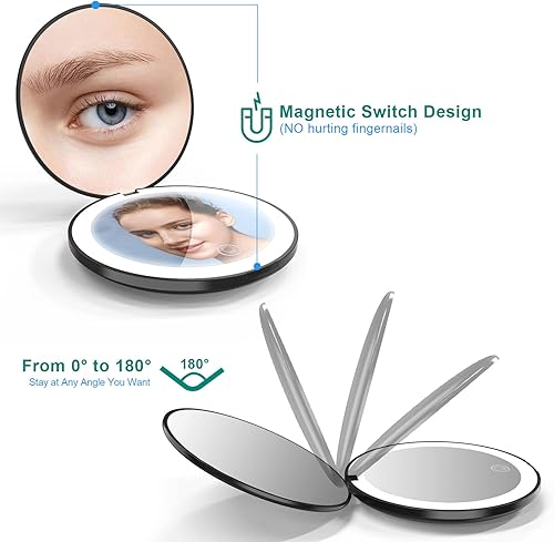 Miniatura 4 de Hensam Espejo compacto con luz espejo de bolsillo de aumento de 10X espejo de maquillaje compacto regulable recargable de mano espejo portátil para