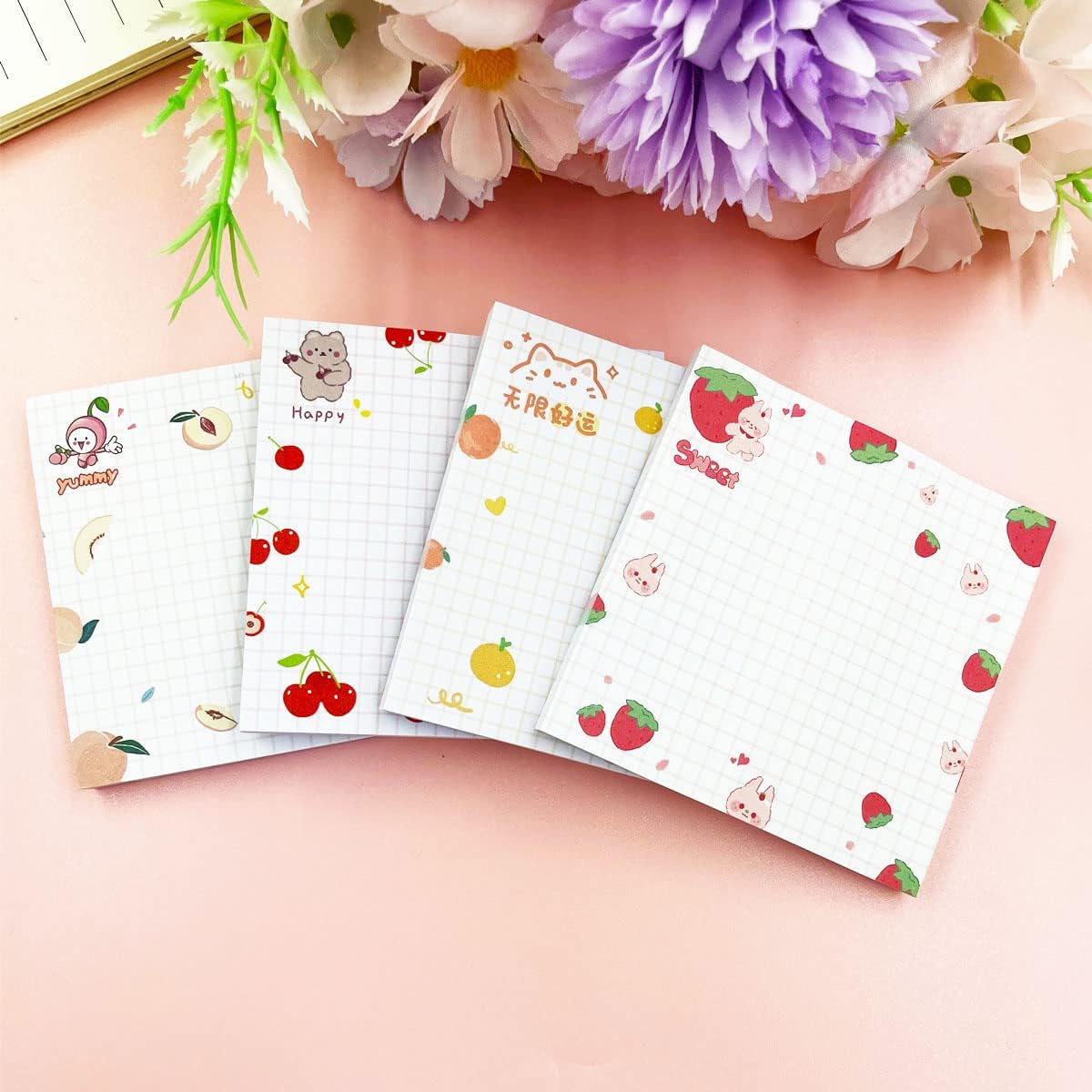 Cute Sticky Notes, 4Pack(320 Sheets) Kawaii Sticky Notes Colorful Super 3.1x3.1in Self-Stick Pads Unique Cute Fruit Patterns Sticker Note image 3