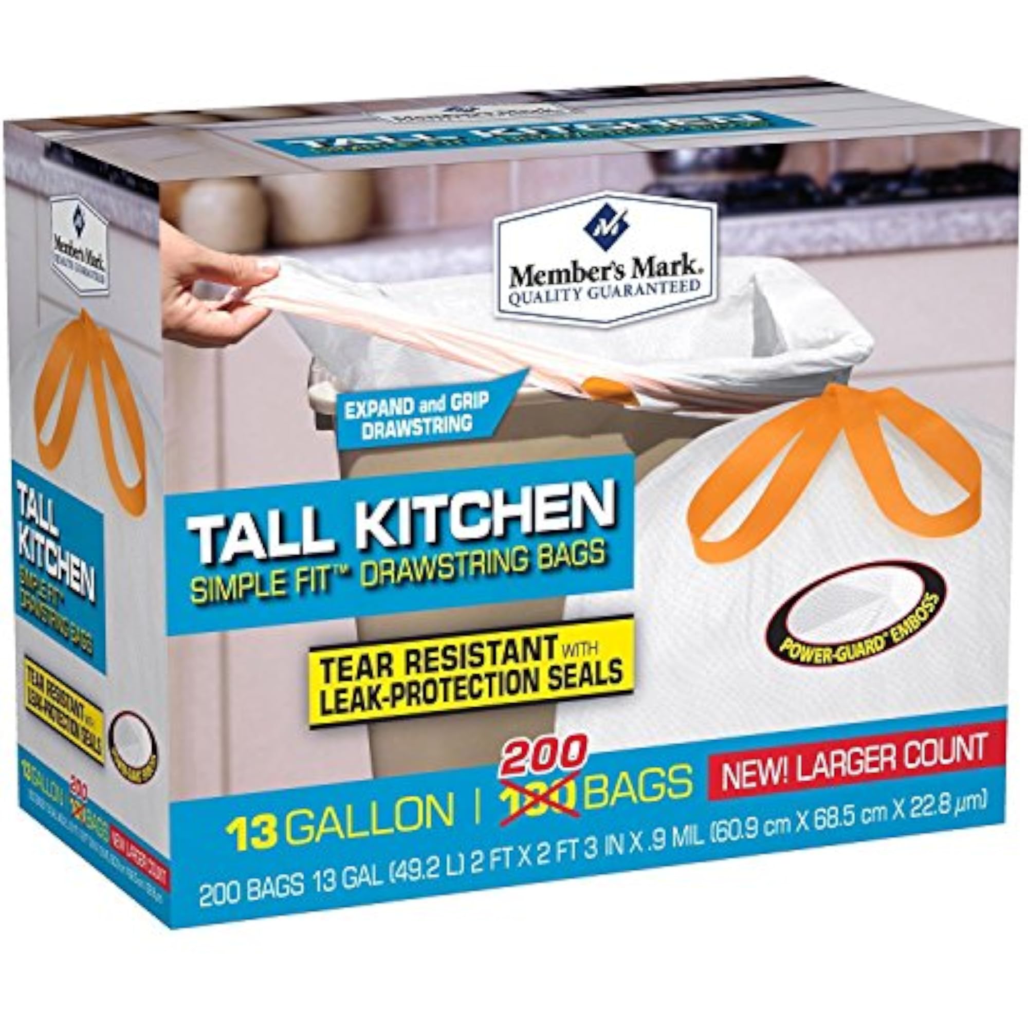 Tall Kitchen Simple Fit Drawstring Bags, 50 Count
