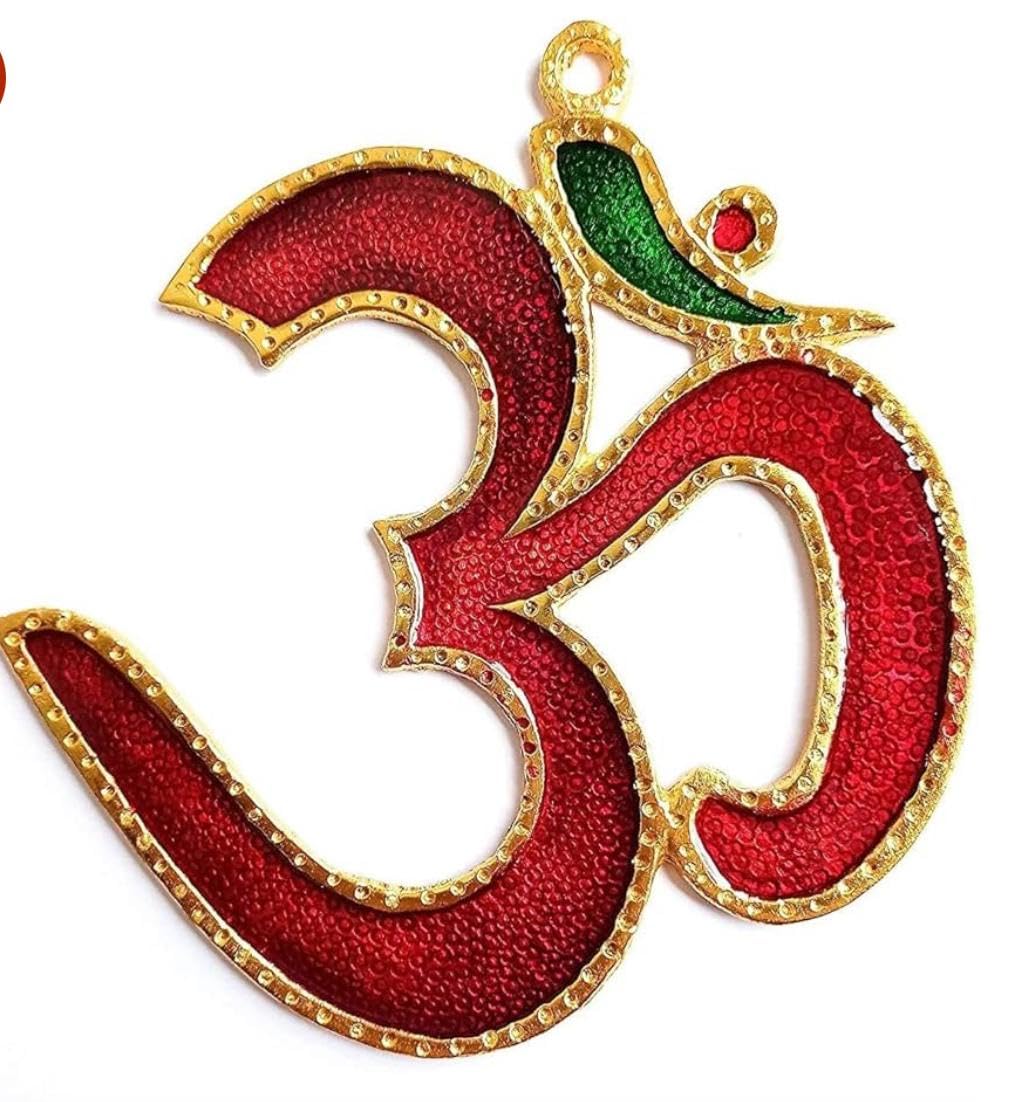 Tarini Gallery Metal Latkan Wall Door Religious Hanging for Home Office Temple Wedding Function Party Décor Decoration and Gifting (Red and Green Om)