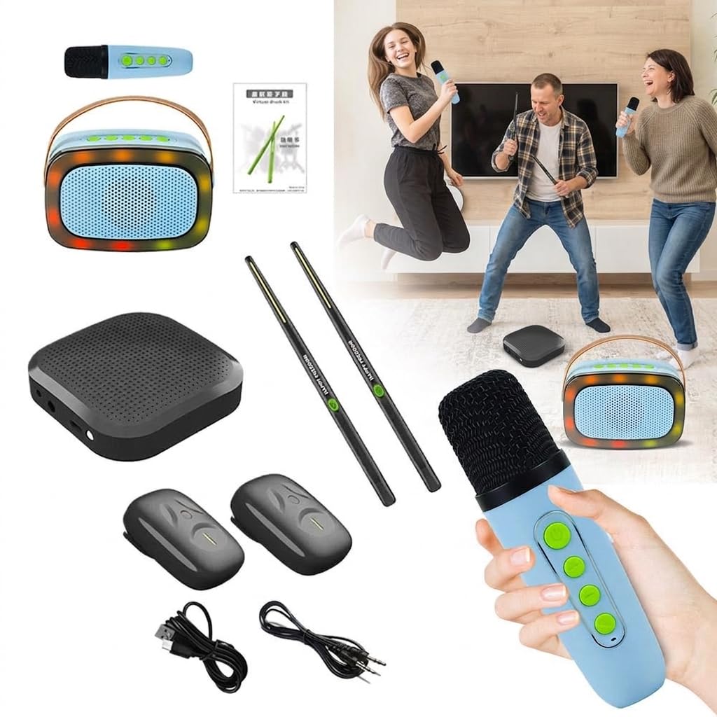 Set di batteria virtuale ad aria con bacchette RGB Bluetooth e pedali – Batteria elettronica portatile ricaricabile con rilevamento del movimento, divertente strumento per la pratica, regalo per