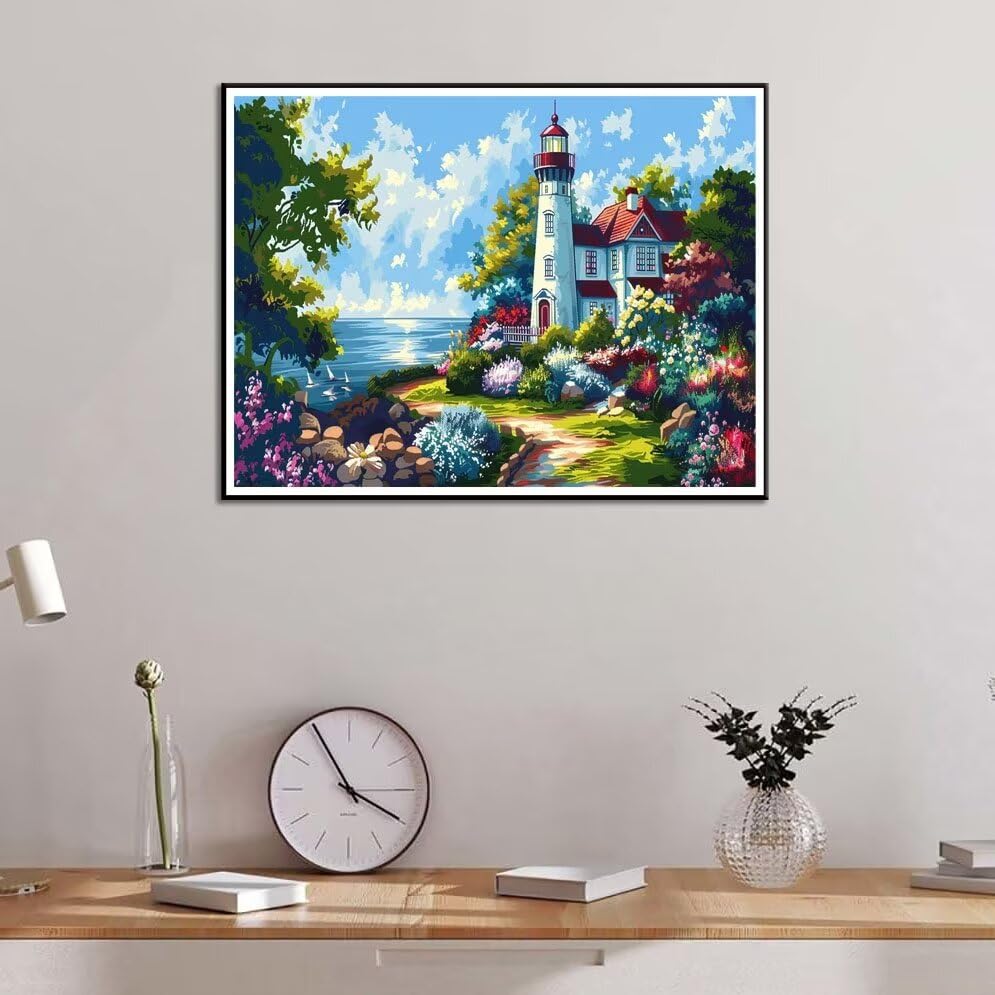 油彩画 灯台の風景 横約60cm x縦約 53cm imgrc0103472546.jpg