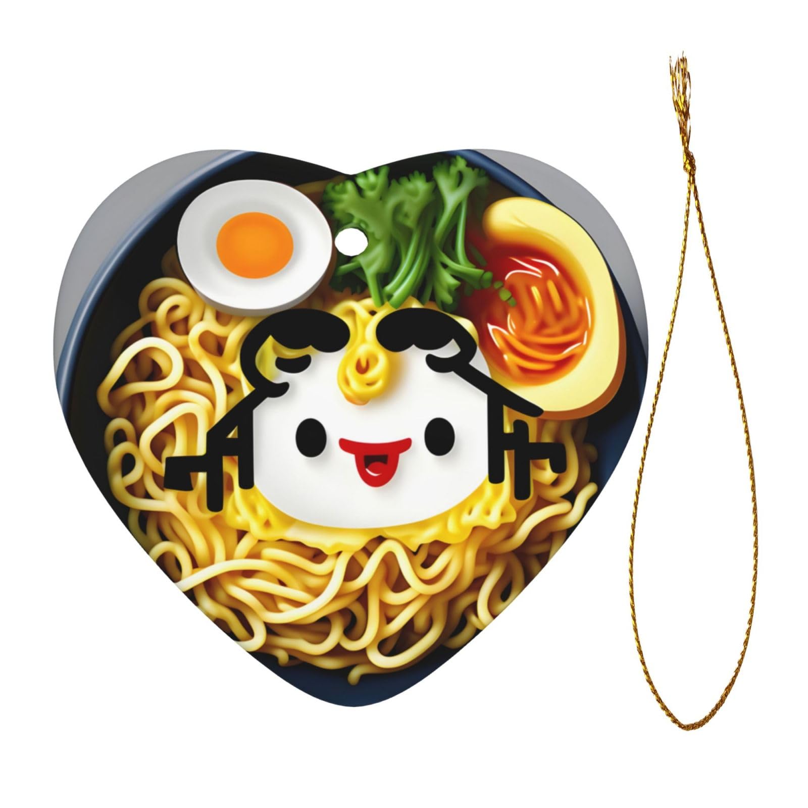 Egg Cup Noodle Ramen Ceramic Heart-Shaped Pendant - Christmas Tree Ceramic Hanging Decorations for Festivals