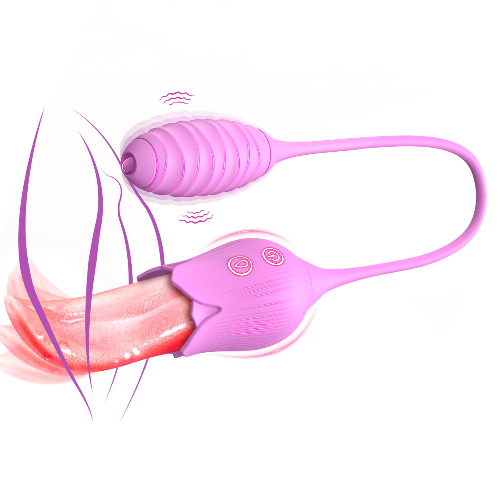Vibrator Adult Sex Toys for Women, Rose Stimulator 4 in 1 Clitoral Vibrator/Tongue Licking - Insertable Tongue Licking Adult Toy - Vibrating Anal Plugs, Female Sucking Clit Stimulator with 10 Modes