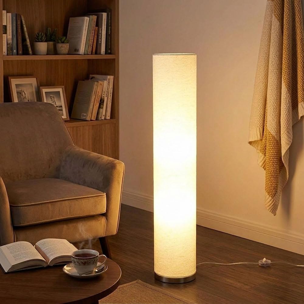 LED Stehleuchte Wohnzimmer modern Standlampe 3 flammig Stehleuchte weiß mit Textilschirm, Metall weiß nickel, 3x 9W 3x 810lm warmweiß, DxH 19x110 cm