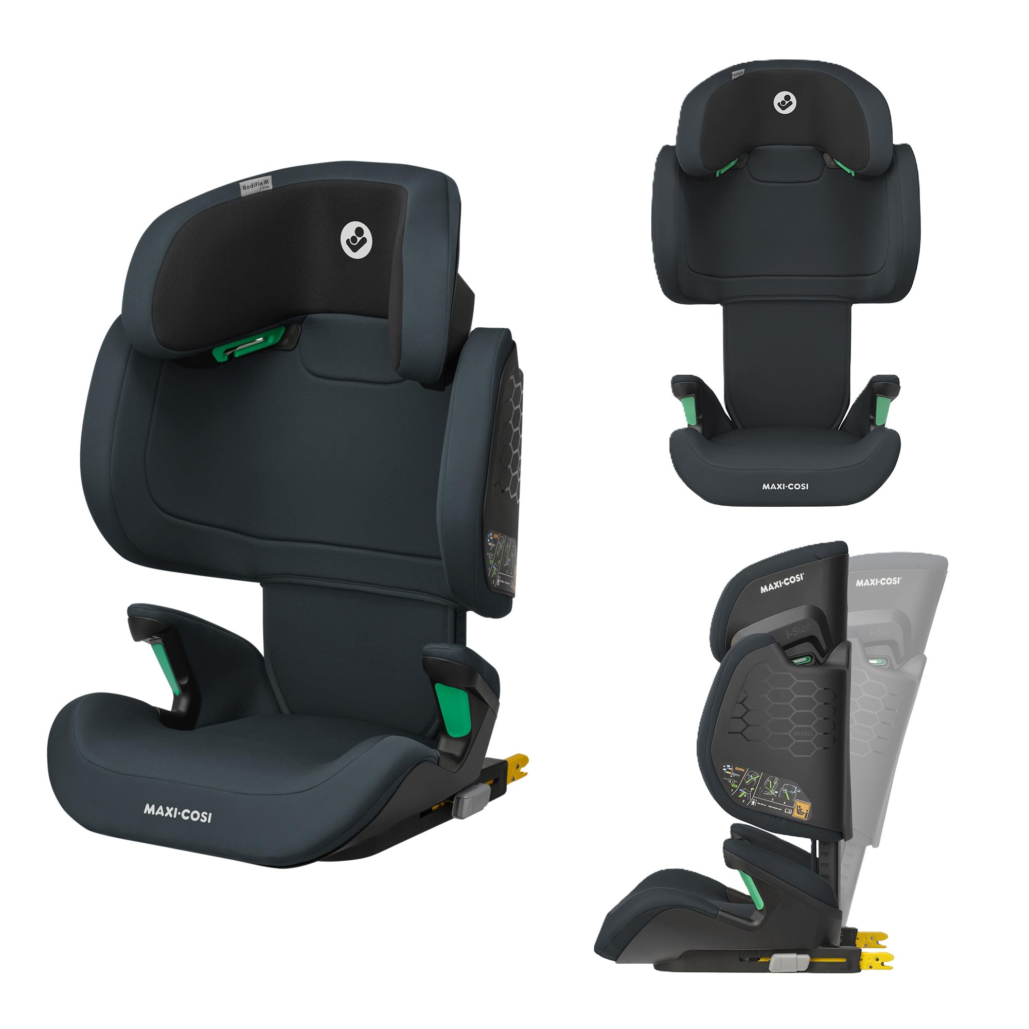 Maxi-Cosi RodiFix M i-Size, High Back Booster Seat, 3.5 - 12 years, 100 - 150cm, Kids Car Seat, G-CELL Side Impact Protection, Adjustable Height, Quick & Easy Buckle Up, ISOFIX Car Seat, Basic Grey