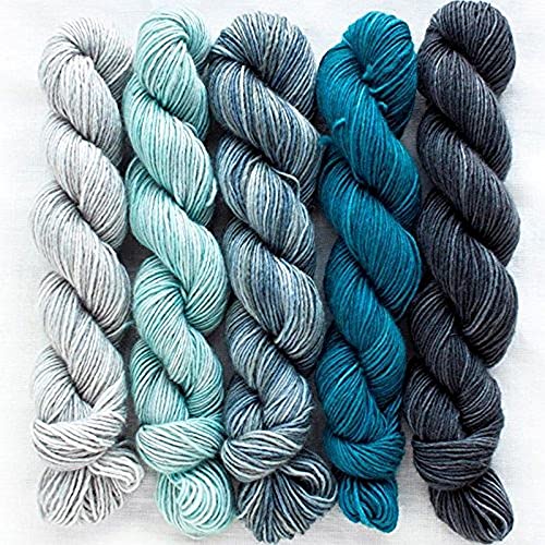 Manos Del Uruguay Silk Blend Fino Mini-Skein Set 1 Augusta, 5 x 20g, Merino Silk Hand Dyed Yarn