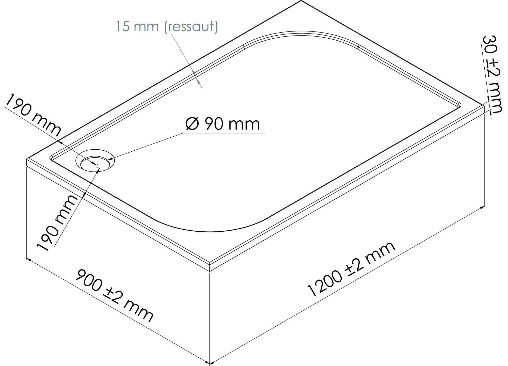 Receveur de douche HESTIA Béton de 90x120x3cm Synthèse composé résine