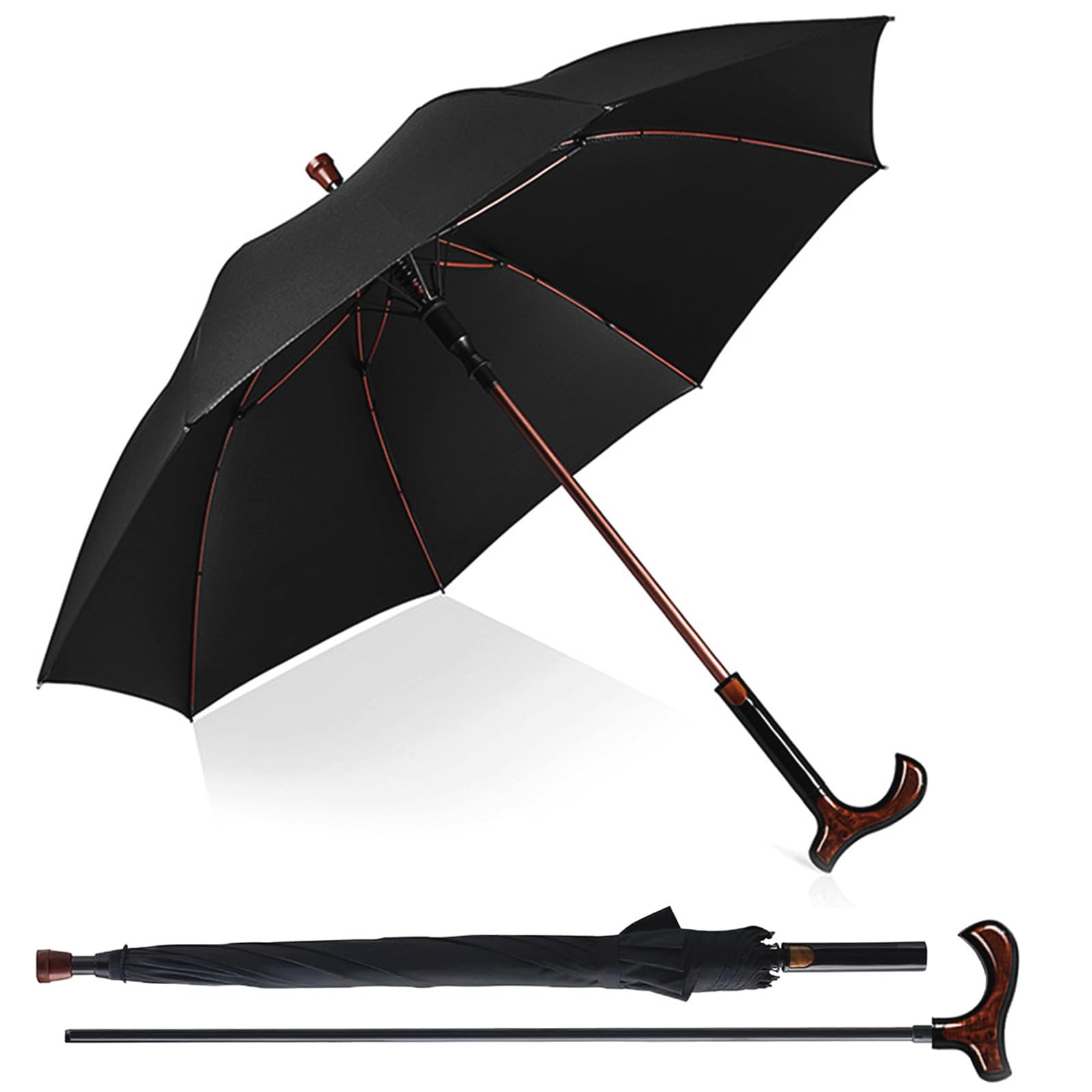 Stockschirm-Fritzgriff Cane-Umbrella Gehstütze Handstock Regenschirm-Groß - Ø 105cm - 2 in 1-Stockschirme Regenschirm für Outdoor Wanderer und Kletterer