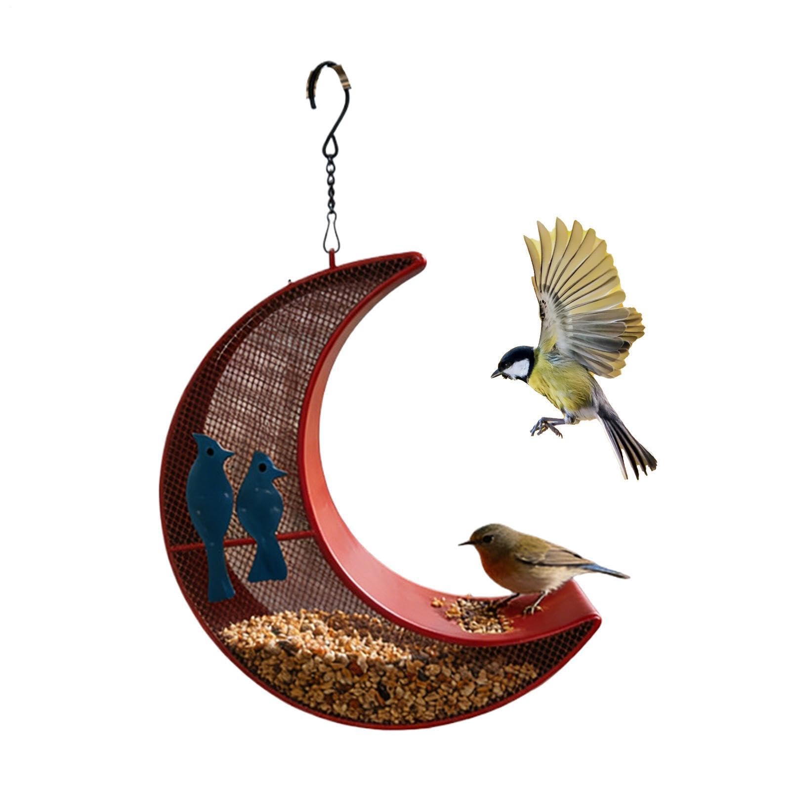 Piccola mangiatoia per uccelli, resistente, decorazione da giardino a forma di luna, per esterni, per casa, giardino, cortile, patio, prato, balcone, terrazza, recinto, albero, parco