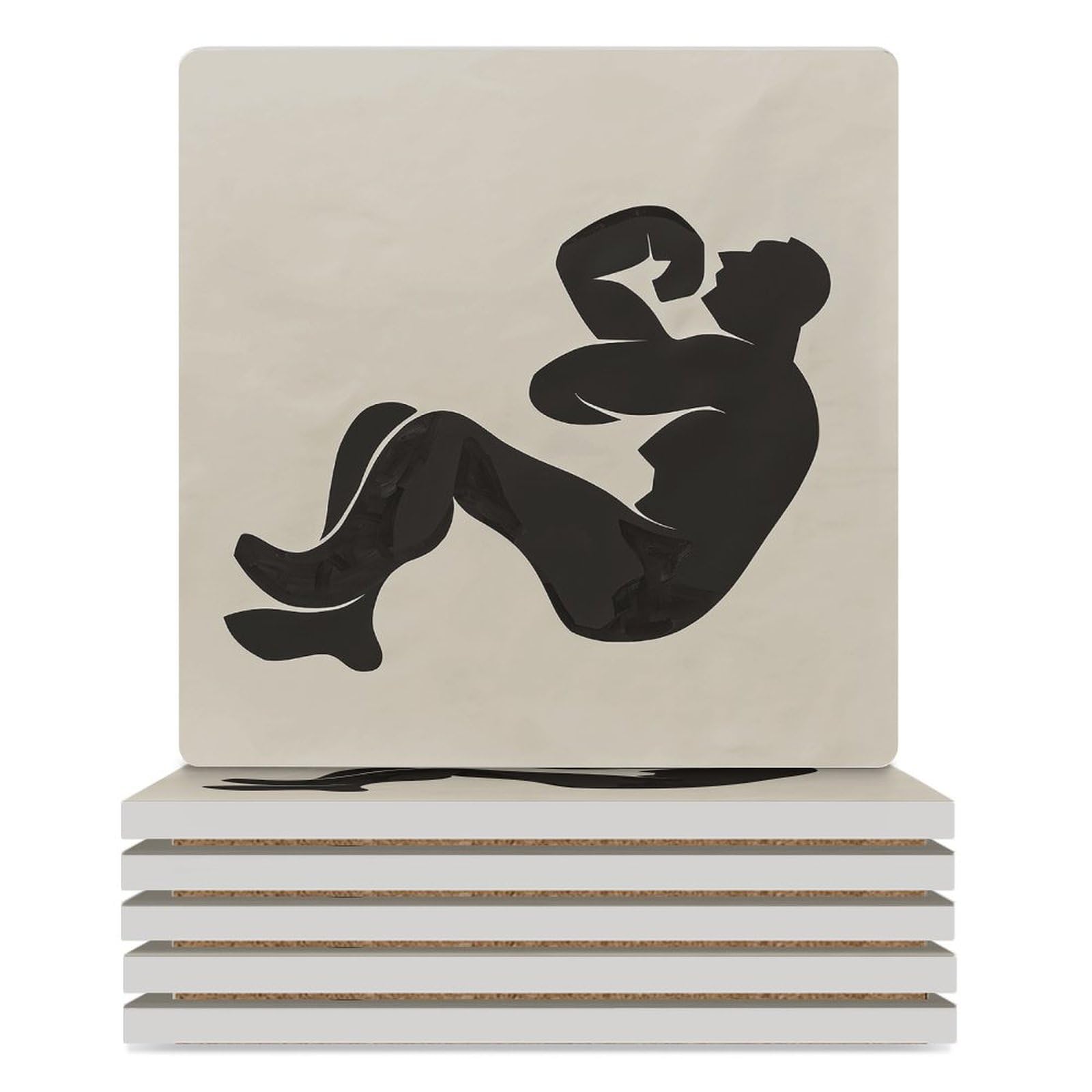 6 posavasos cuadrados de cerámica para bebidas, diseño abstracto de contorno, posavasos impresos para el hogar y el café, regalos de cumpleaños, adecuados para tipos de tazas
