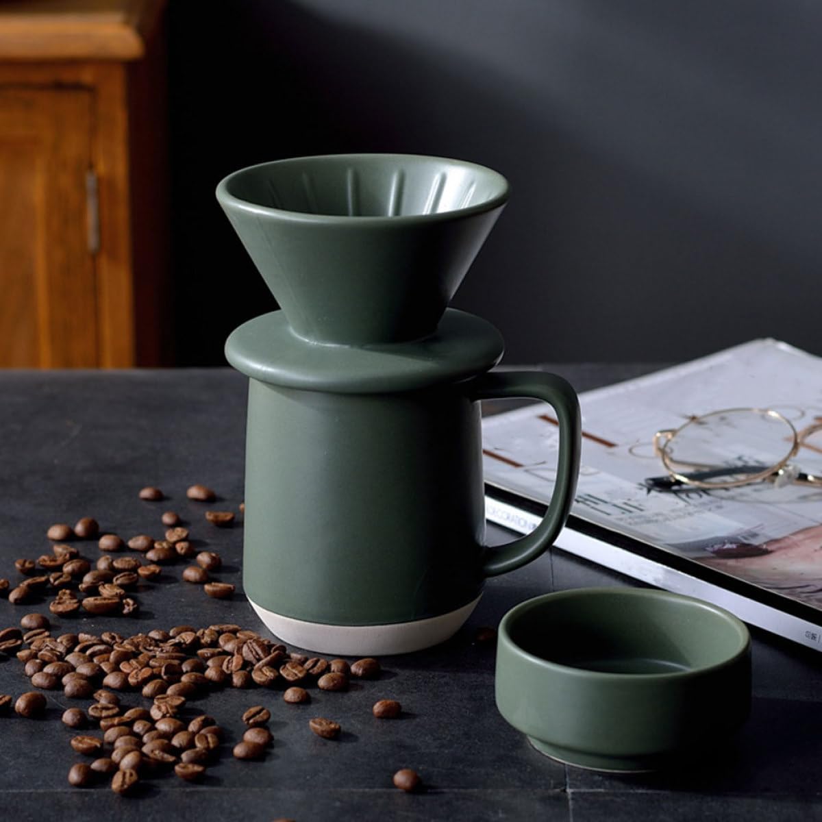 Alipis Keramik Kaffeefilterbecher mit Milchfilter Handgefertigte Manuelle Filtertasse Feinporiger Keramikfilter Tragbar für Home Office