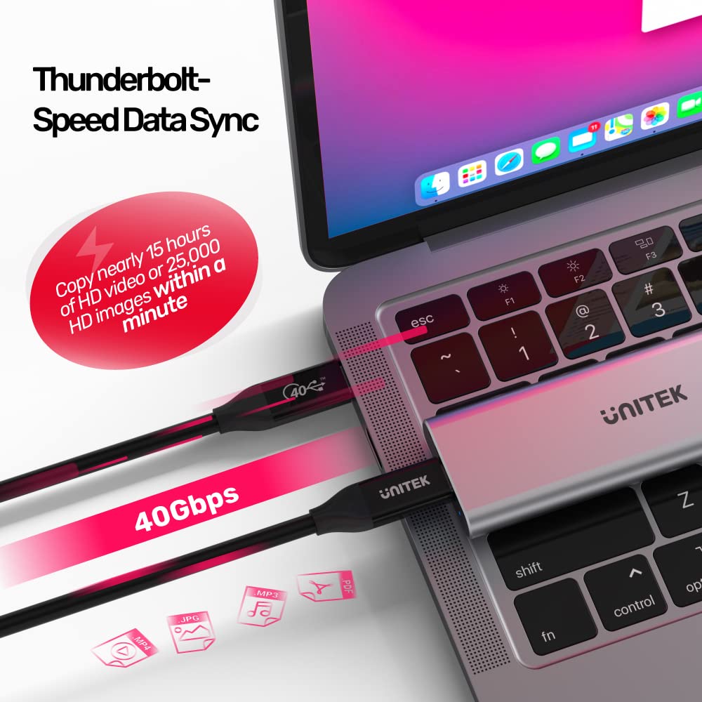 Unitek C14100BK-0.8M - USB 4 (USB-IF sertifikalı) 100W PD 8K @ 60Hz ve 40Gbps / TPE Malzeme / 30AWG kalaylı bakır kablo/siyah