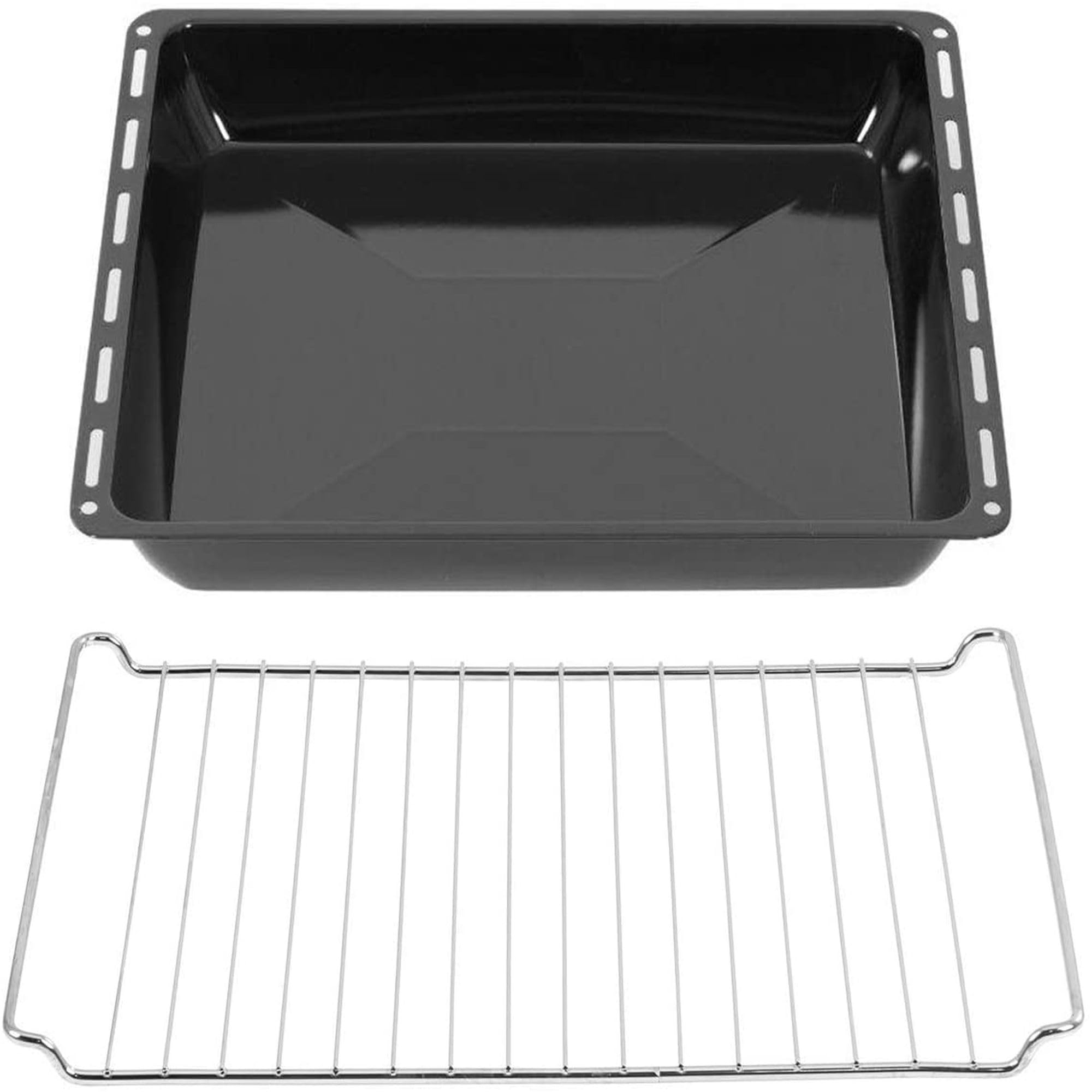 ICQN 42.2 x 37 cm Baking Trays & Grid Set, 4.5 cm Deep Enamelled Grease Pan and Chrome-Plated Oven Rack for Oven & Cooker, Scratch-Resistant & Rustproof, 422 x 370 x 4.5 mm