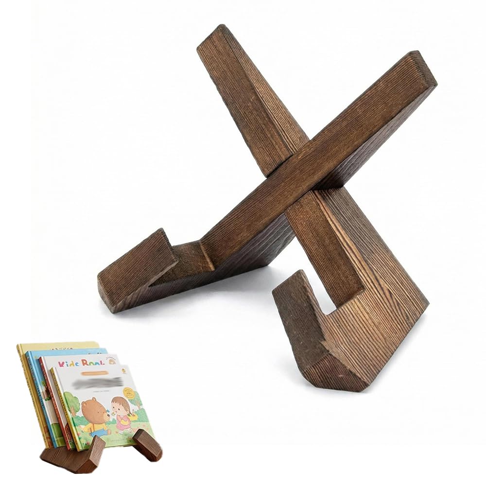 Wooden Cookbook Stand, Torched X-Shape Recipe Book Holder for Kitchen