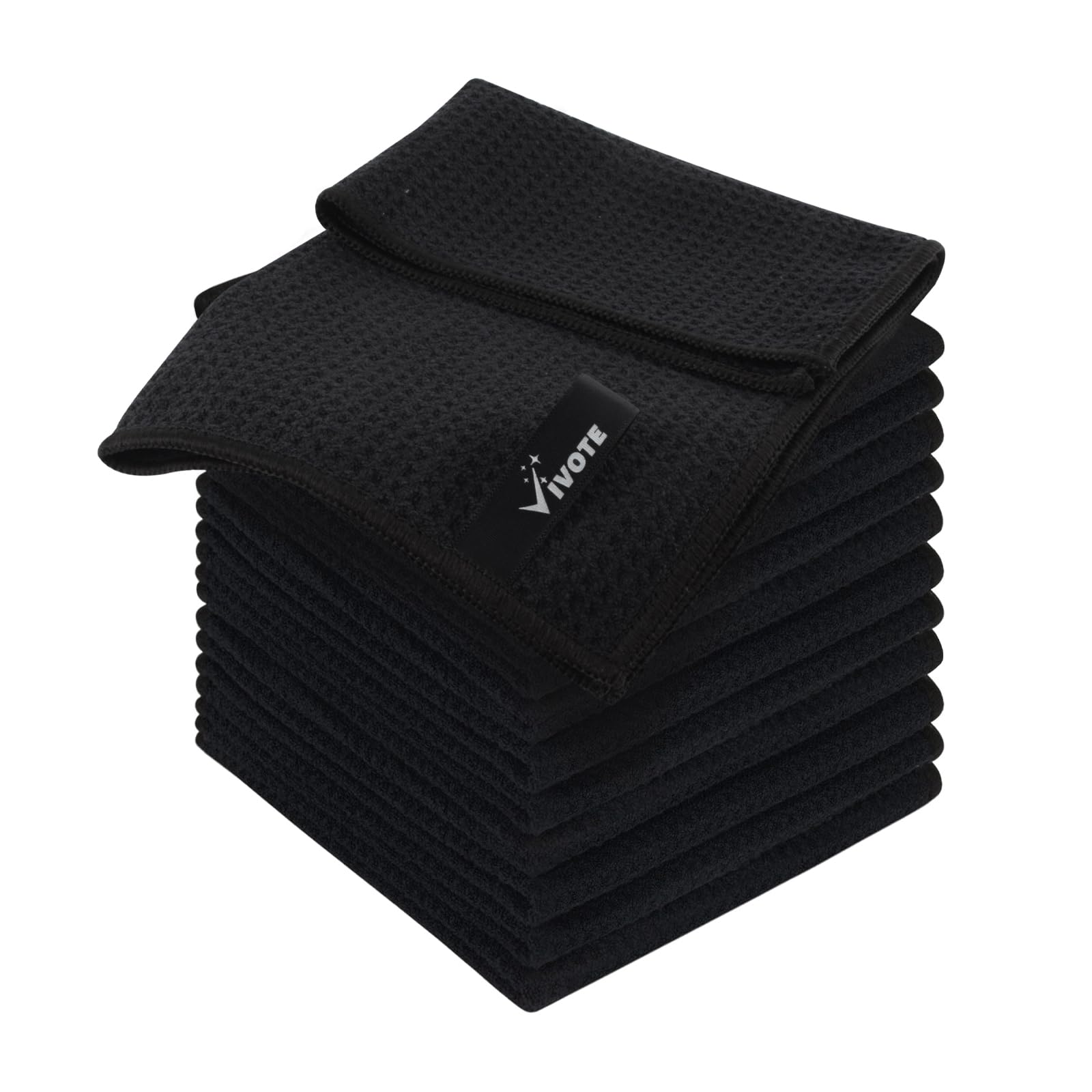 VIVOTE Microfibre Cloths Barista Cloth Black Waffle Cloth Dish Cloth Washable Dish Cloth for Kitchen Thick Household Cleaning Cloth Lint Free 30 cm x 30 cm Pack of 12 — image 1