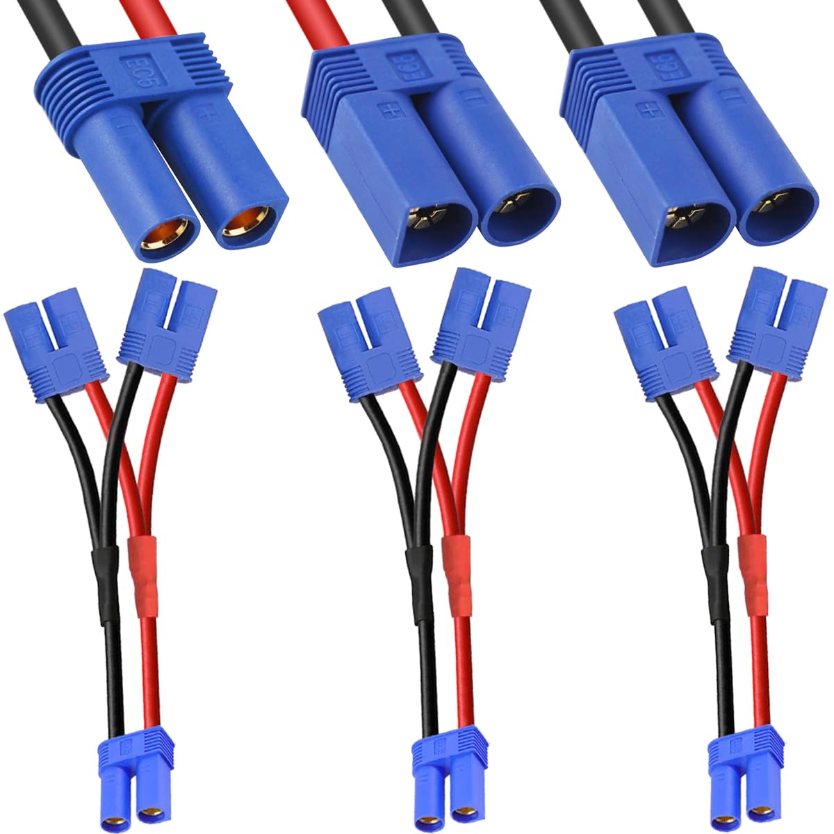 Xiatiaosann Cavo connettore parallelo EC5 da 3 pezzi, cavo per pacco batteria parallelo EC5, adattatore da 1 femmina a 2 maschi, per batteria Lipo RC, aereo FPV, quadricottero