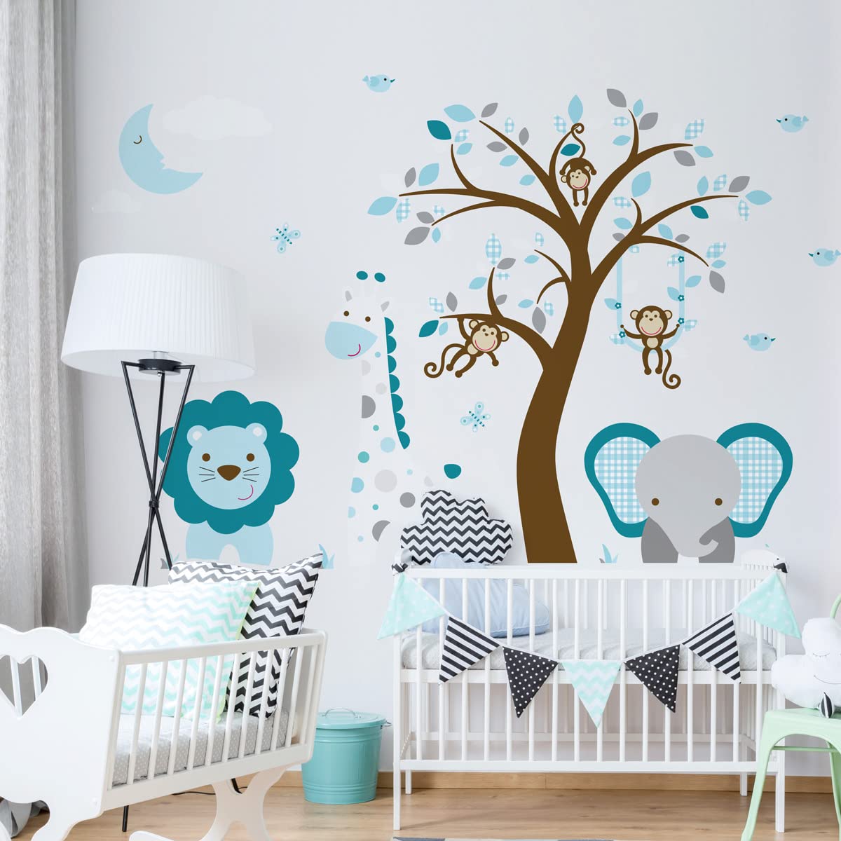 Children's Wall Stickers - Baby Room Decoration - Children's Bedroom Wall Sticker - Mischievous Jungle Animals - H60 x L80 cm
