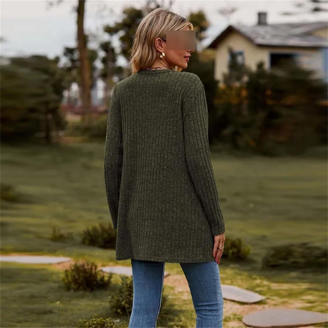 Chaqueta de punto de otoño para mujer, manga larga, a rayas, color sólido, botones para ropa de mujer de moda