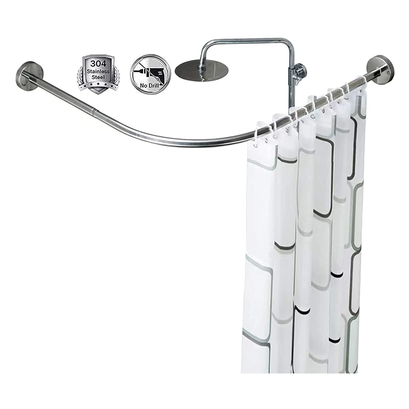 Buy ilbcavne Shower Curtain Rod Curved, 304 Stainless Steel L Shaped