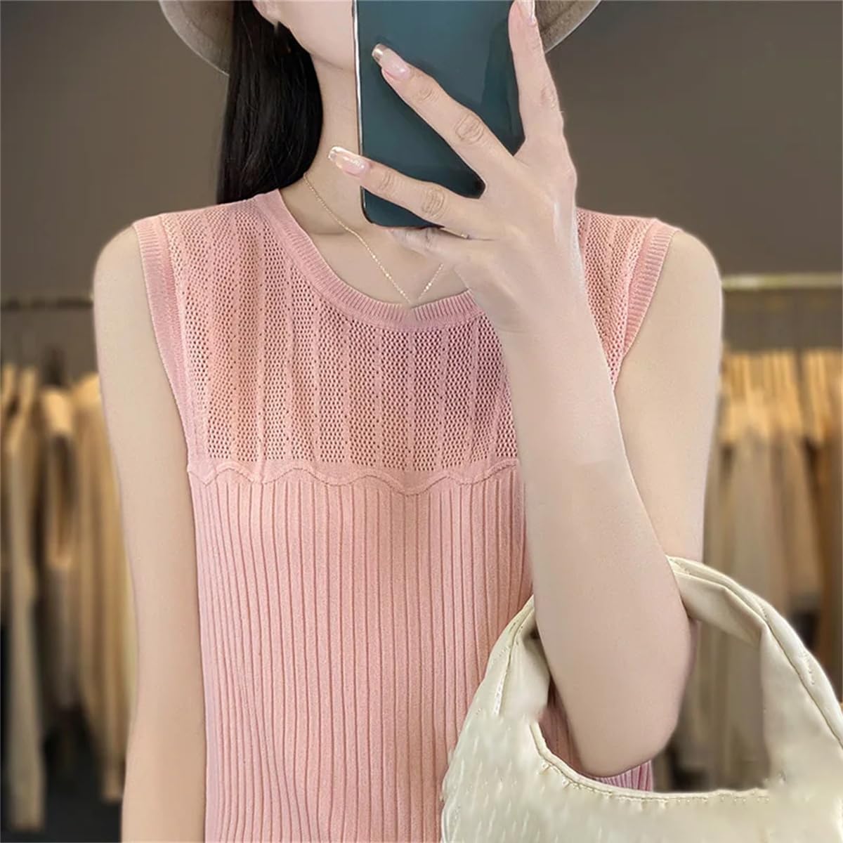 Camiseta Sin Mangas De Algodón De Verano para Mujer, Jersey Informal De Color Sólido con Cuello Redondo, Top Versátil Suave Y A La Moda
