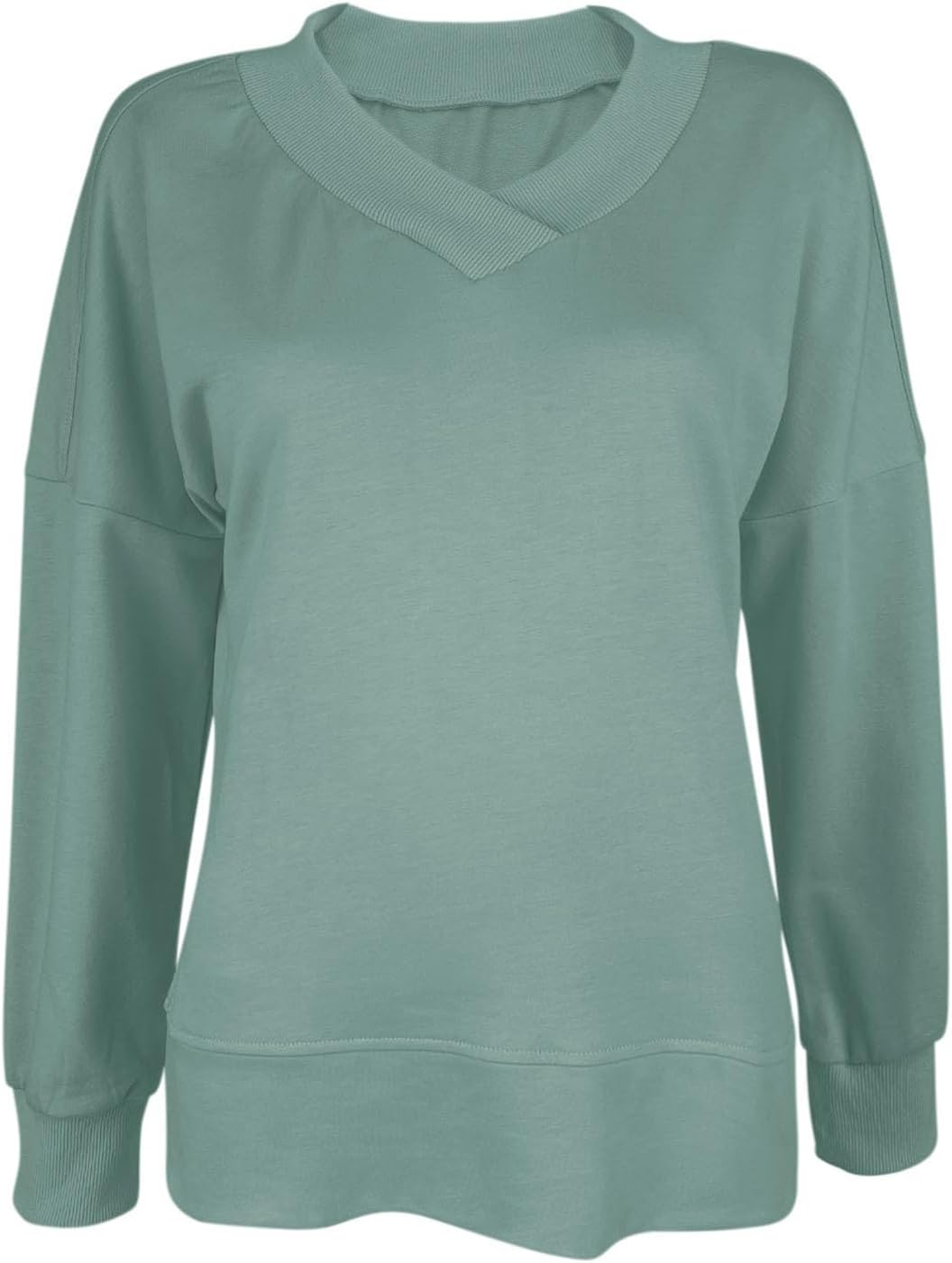 Vivitulip Basic Women's Sweatshirt V-Neck Oversized Long Sleeve Casual Pullover Top - Image 3