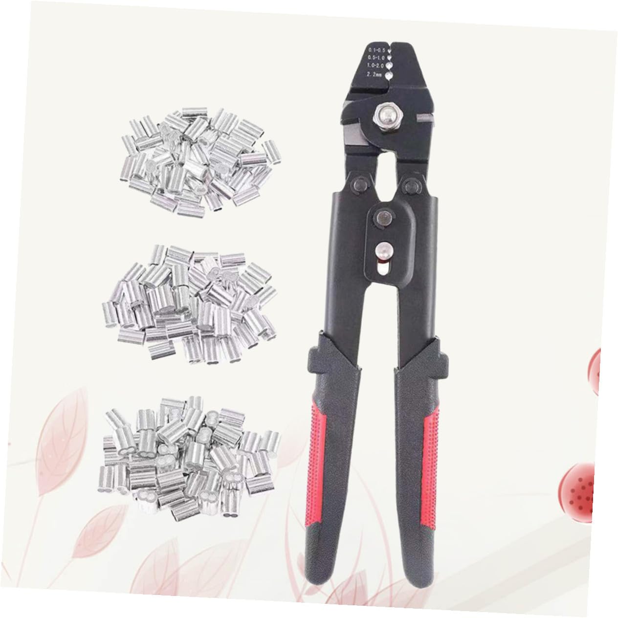 Sosoport Pinza Crimpatrice per Funi con Tubo Manicotto in Alluminio, Strumento Manuale con Impugnatura Antiscivolo e Blocco di Sicurezza, Kit con 180 Manicotti per Pesca e Cavi Metallici