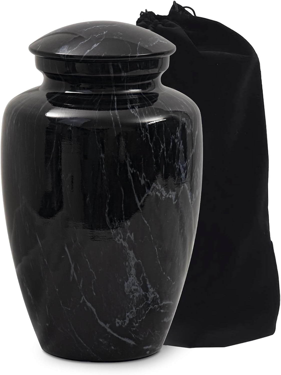 Black Marble Finish Urn for Ashes Adult Male Female,Large Cremation Urn for Human Ashes Men and Women,Memorial Urn for Dad/Father/Grandpa/Brother(Includes Velvet Bag)