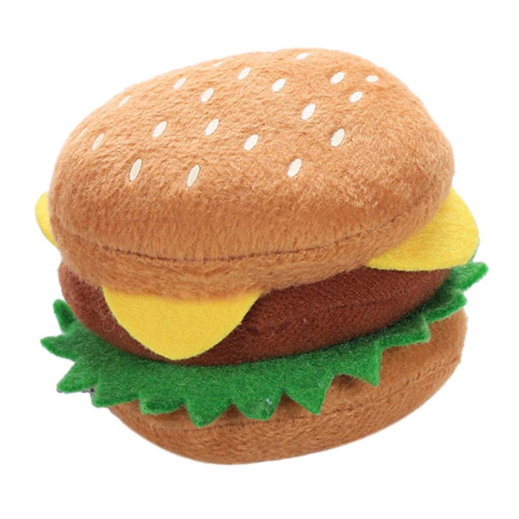 MERIGLARE Plush Burger Chew Toy Squeaky Dog Toy for