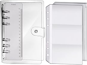 Leobro Personal Organizer, Transparent Binder, Bible Size Notebook, PVC Clear Material, Soft, Button Included, A6 Clear Pockets, 2 Ruler Included, Notebook