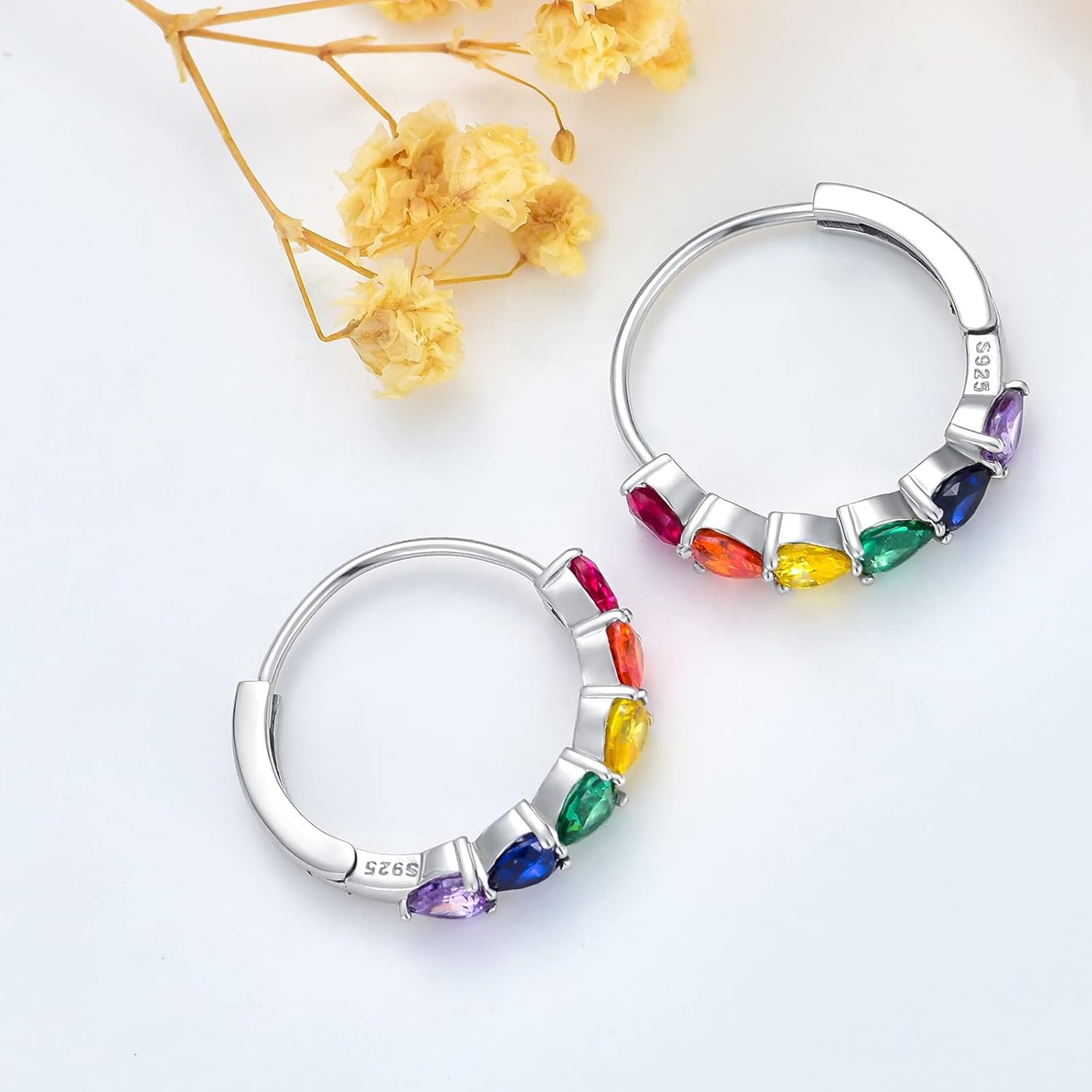 VONALA Rainbow Hoop Earrings 925 Sterling Silver Colorful Huggie Hoop Earrings Jewelry Gift for Women - Image 4