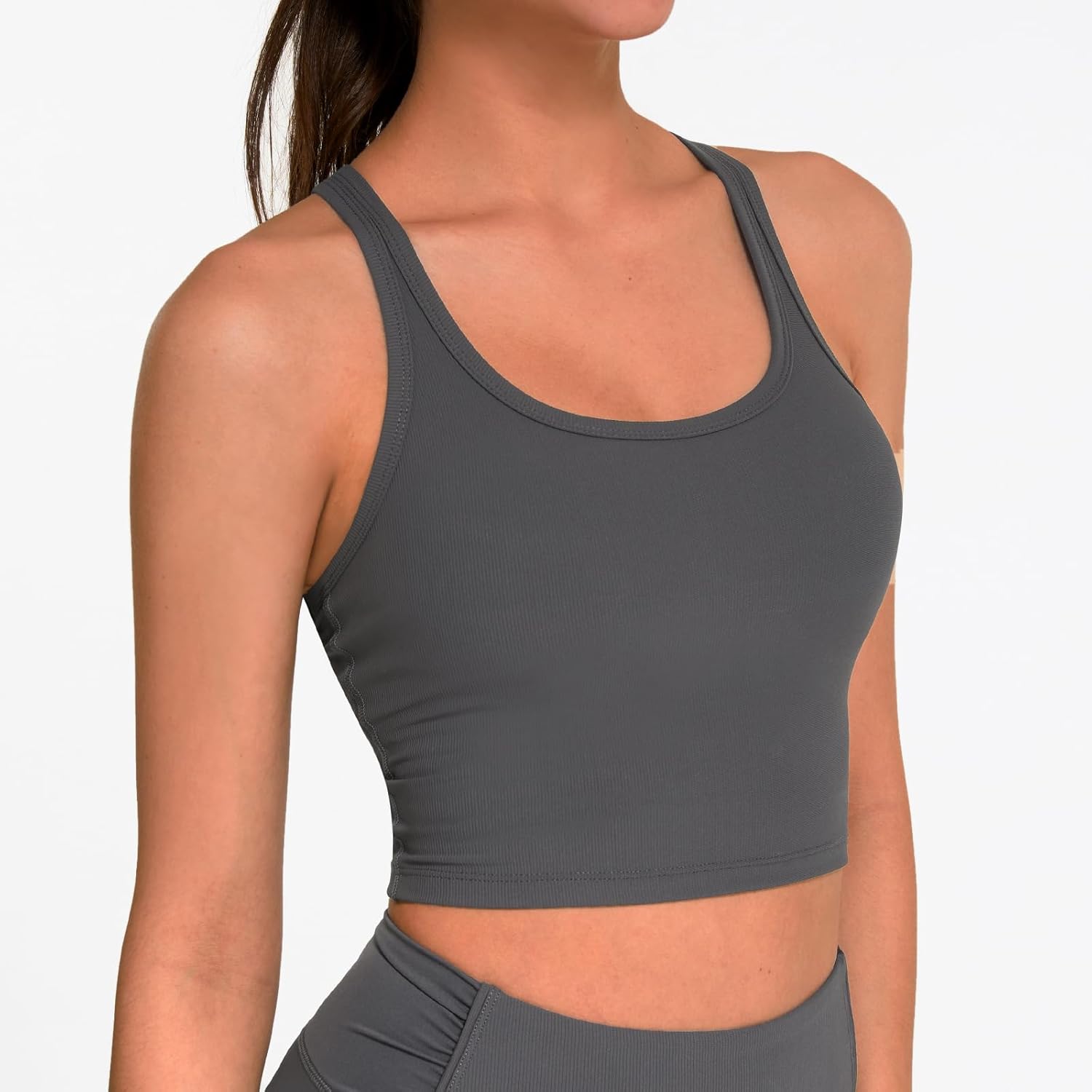 Women's Ribbed Athletic Tank Top with Removable Pads – Racerback Crop Top for Yoga, Gym, and Workout - Image 2