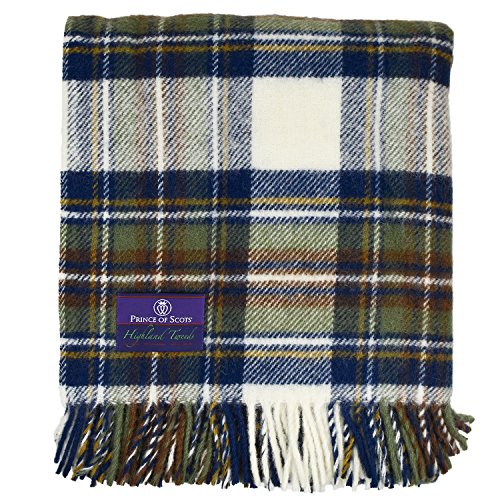Prince of Scots Highland Tweeds 100% Pure New Wool Fluffy Throw ~ Muted Blue Dress Stewart ~