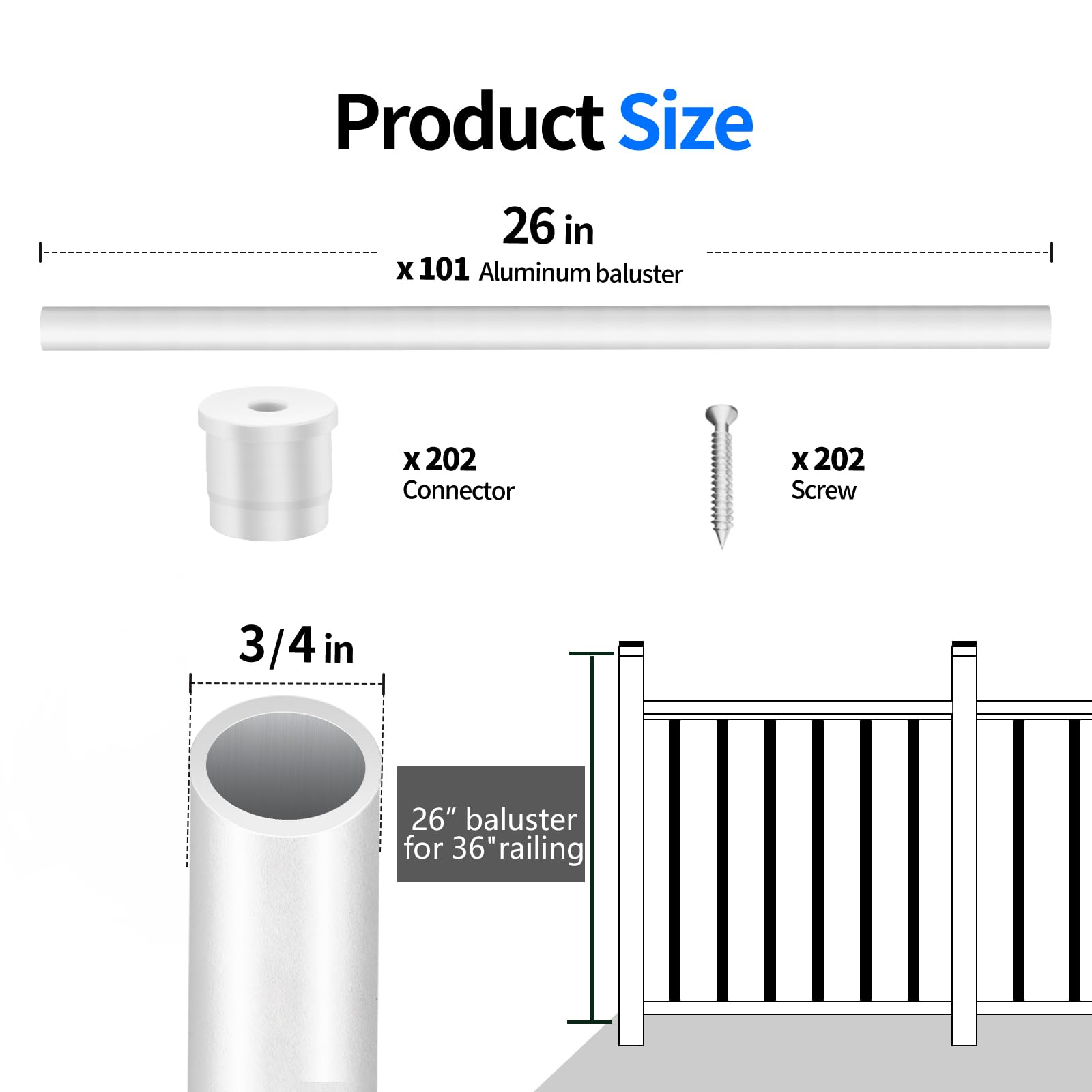 CKE 100 Pack 32" Round Aluminum Deck Balusters, 3/4" Diameter