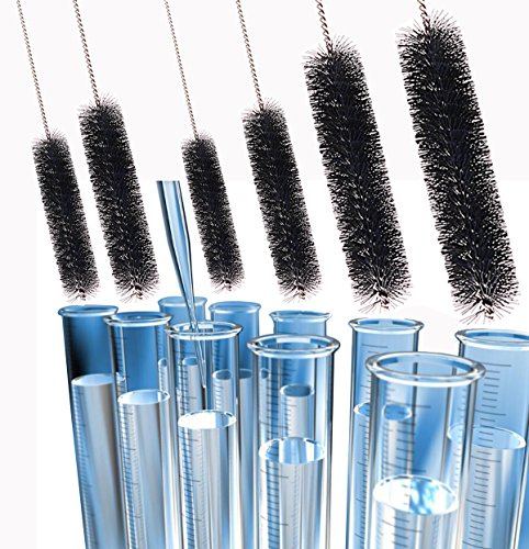 Mini Skater 10pcs Nylon Cleaning Brushes Set with Loop Bottle Tube Water Pumps Washing Tools for Drinking Straws Glasses Keyboards Jewelry Pipe Cleaner Small Wire Brush kit (Black - 10 pcs)