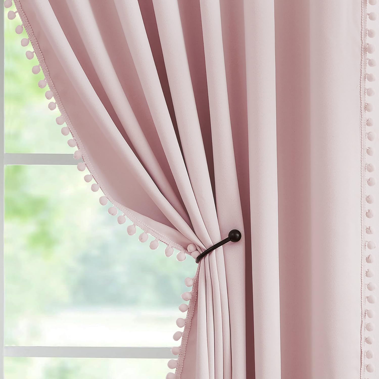 Pom Pom at  カーテン Amazon.com: Pom Pom Blackout Curtains with Sheer Overlay for
