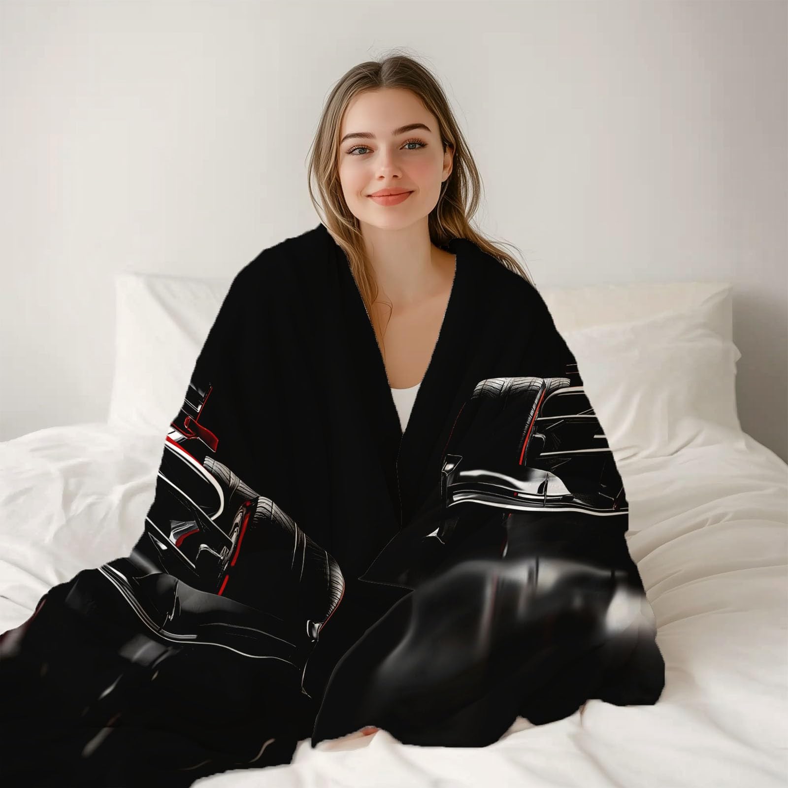 Kuscheldecke Modern F1 Rennen Flanell Fleecedecke Motorsport Design Decke für Teenager Jungs Männer - Schwarz Weich Warme Formel 1 Rennwagen Decken für Bett Couch Sofaüberwurf Deko 150 x 200 cm