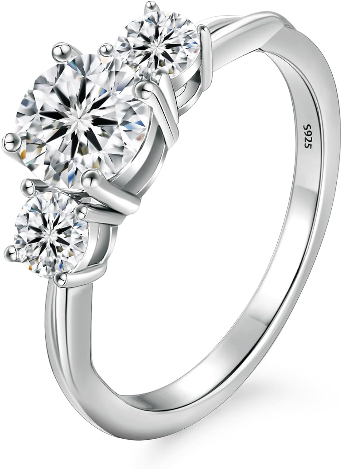 KRKC Anillo de moissanita de 1.6 quilates para mujer, 3 piedras, color D, claridad VVS1, anillo de compromiso de diamantes creados en laboratorio,