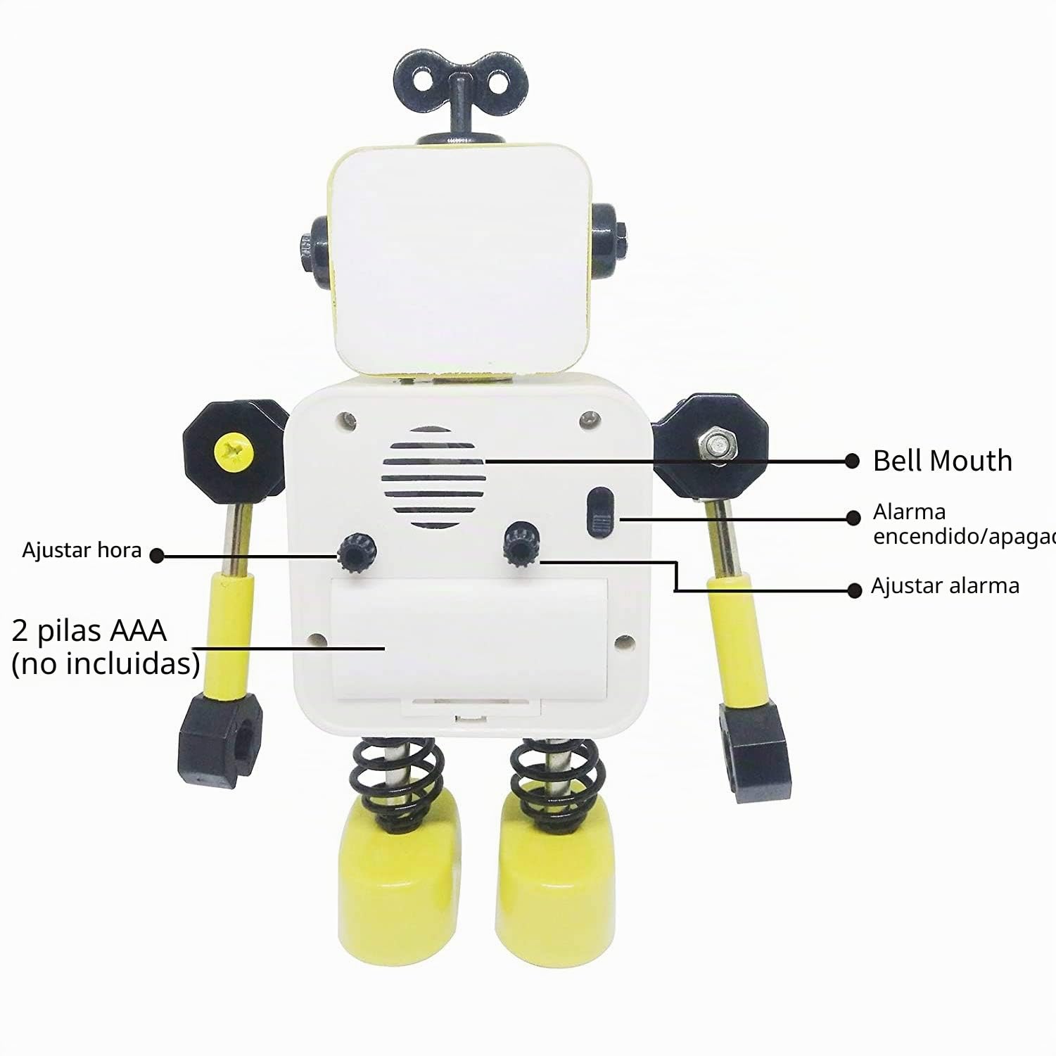 Diskary Reloj Despertador en Forma de Robot de Acero Inoxidable, Silencioso, con Ojos Que se Iluminan y Brazos Giratorios, un Regalo Ideal para Niños y Niñas (Amarillo)