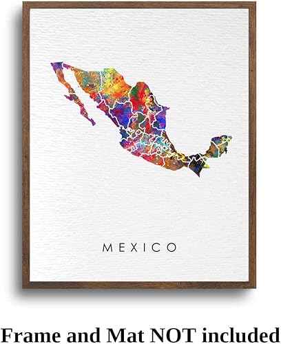 Miniatura 8 de Dignovel Studios Póster de acuarela de México sin marco de 8 x 10 pulgadas, mapa de patria, país, América del Norte, ilustraciones de pared, boda,