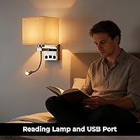 Vista 3 de Apliques de pared con cableado moderno para dormitorio con puerto USB y lámpara de lectura, lámparas de pared de noche para hotel, sala de estar