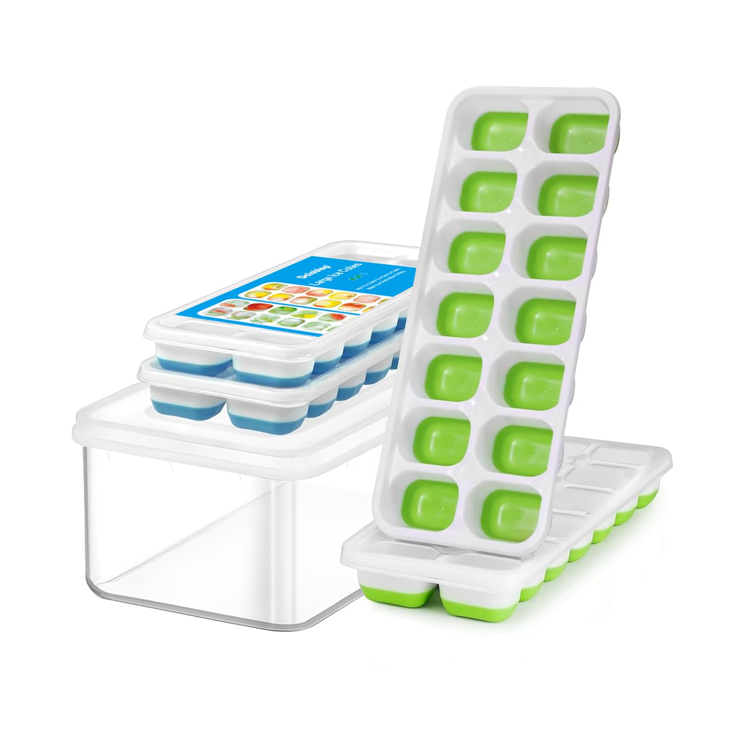 Ice Cube Trays for Freezer Ice tray - Easy to Release Silicone Ice Trays with Spill-Resistant Lids, Reusable Ice Cubes,Stackable and BPA-Free, Perfect