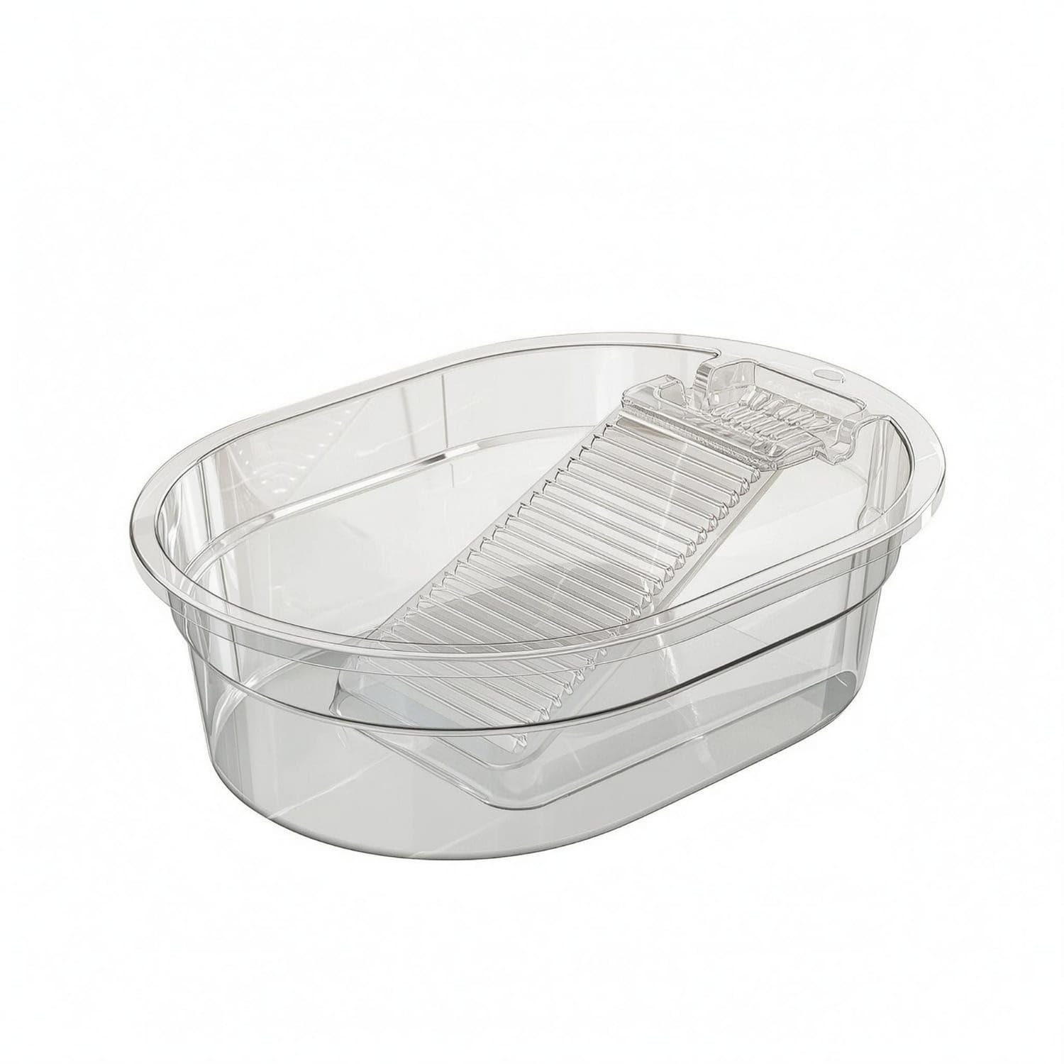 Ribbed Scrub Board Integrated Washboard Basin Thickened PET Washboard Basin Anti-Slip Bottom Oval Wash Tub Deep Widened for Home Washing, Transparent White a-picture-21