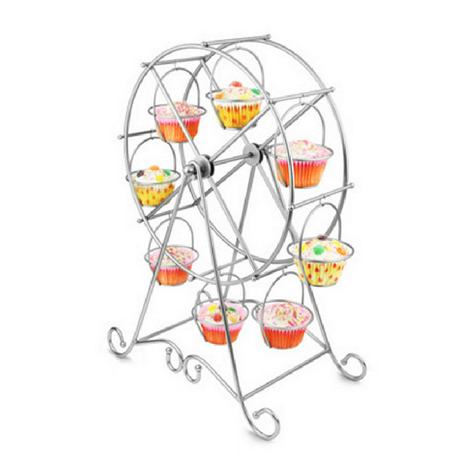 Support de cupcake grande roue blanc porte-gobelet dessert rotatif acier inoxydable 8 tasses