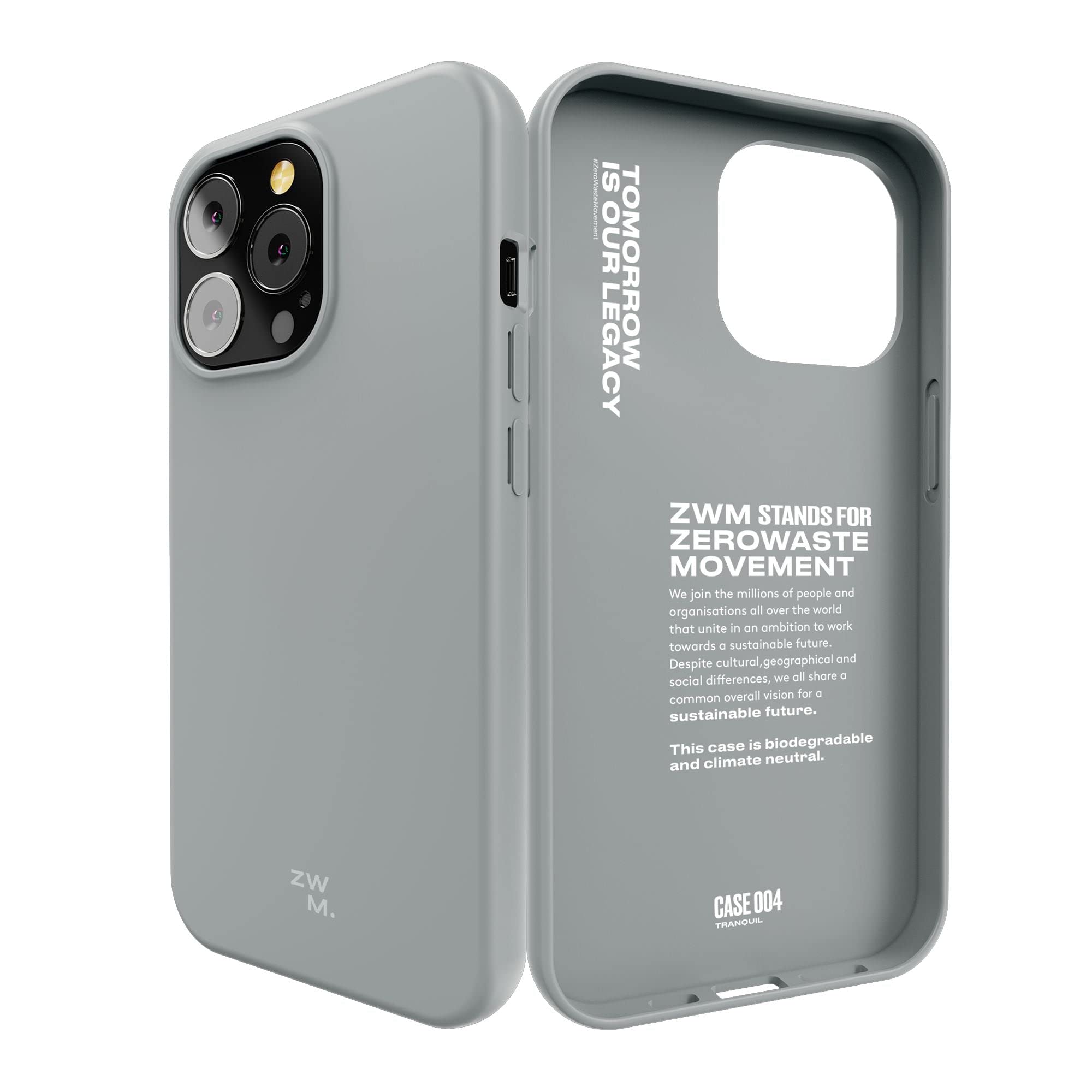 ZWM Phone Case iPhone 13 Pro Max, Eco Friendly Mobile Case, Thin and Protective, 100% Plant-based material, Compostable and Biodegradable TRANQUIL DESIGN Gray